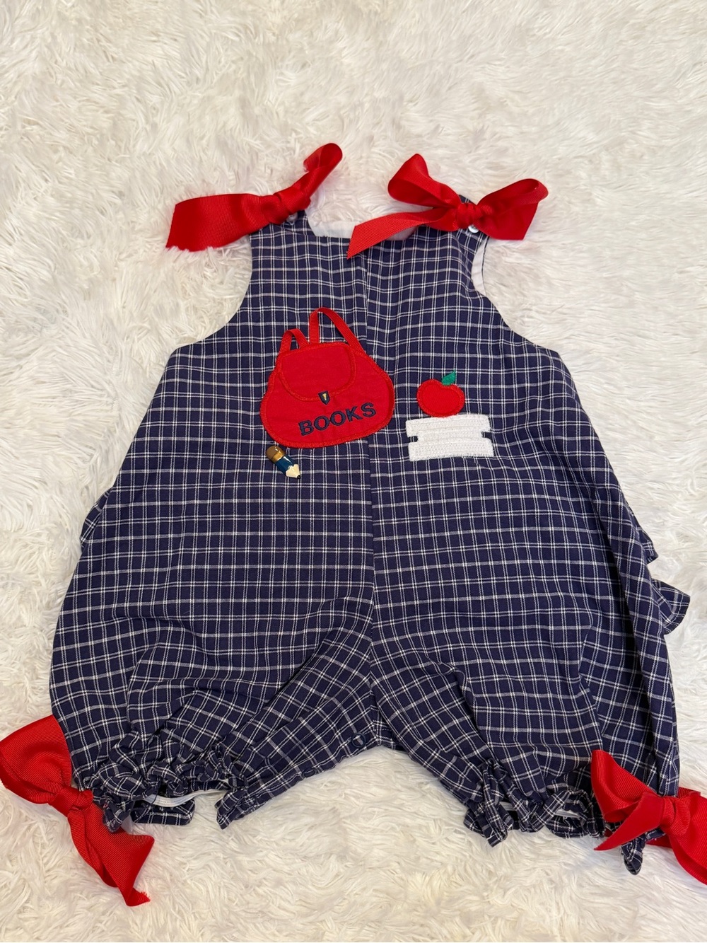 The Bailey Boys Vintage Back to School Ruffle Bubble Romper 12M